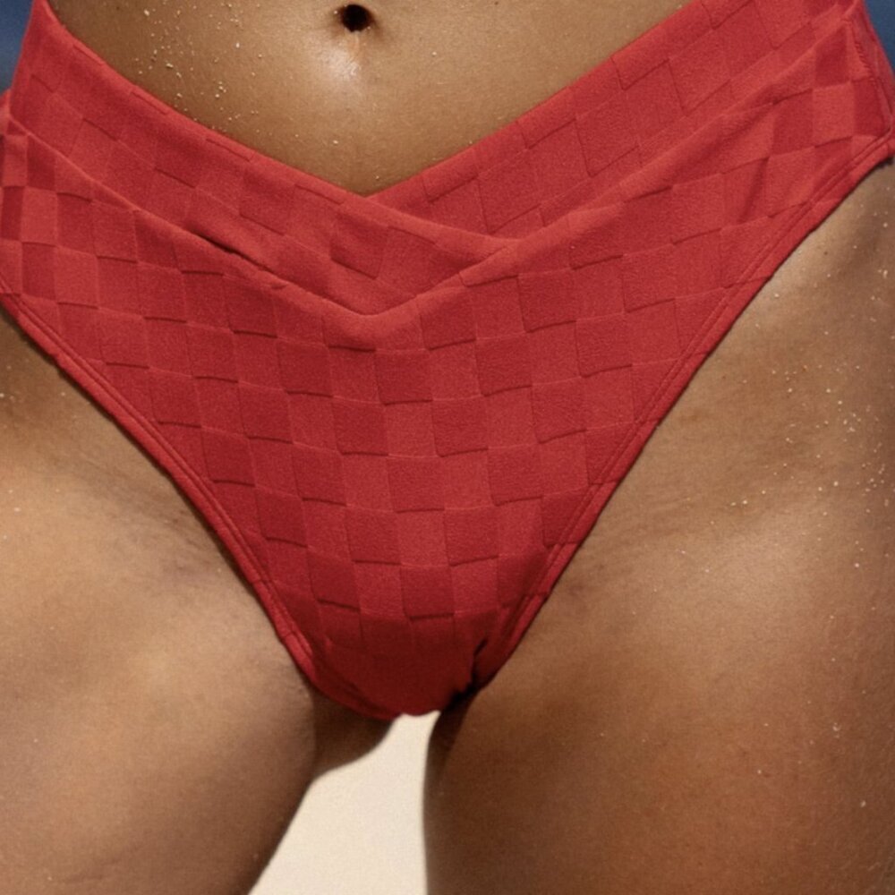 Berlook Red Plaid Jacquard Bikini Bottom ONLY 40